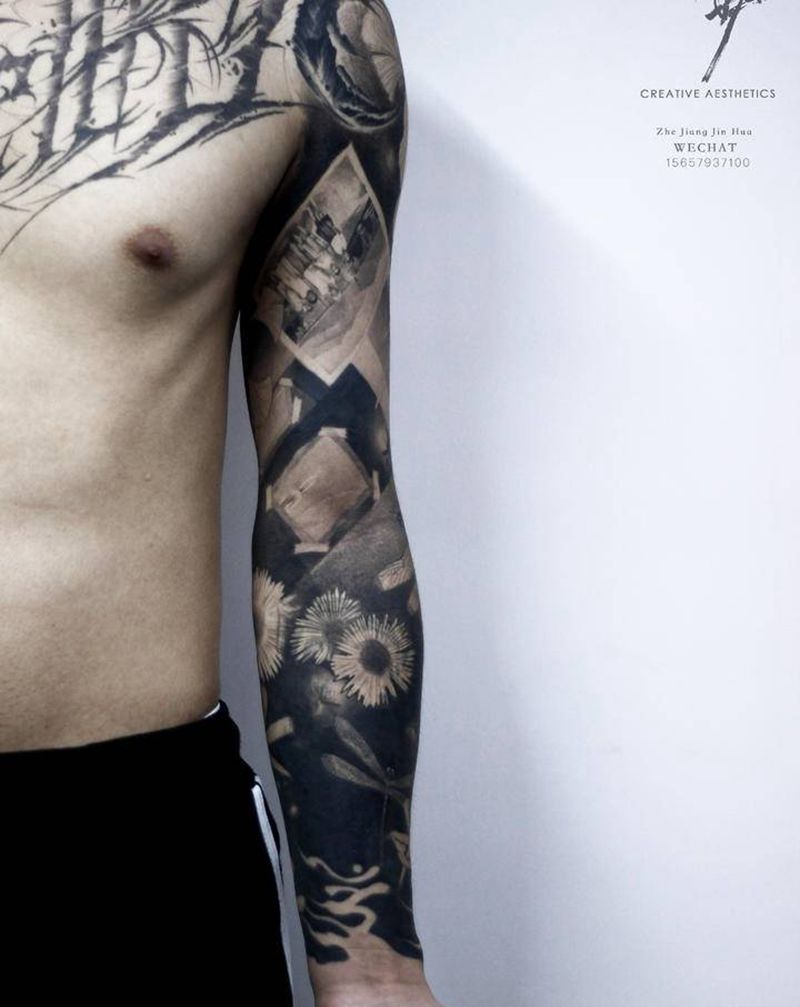 夏天纹身图片_手臂新传统欧美写实纹身图案