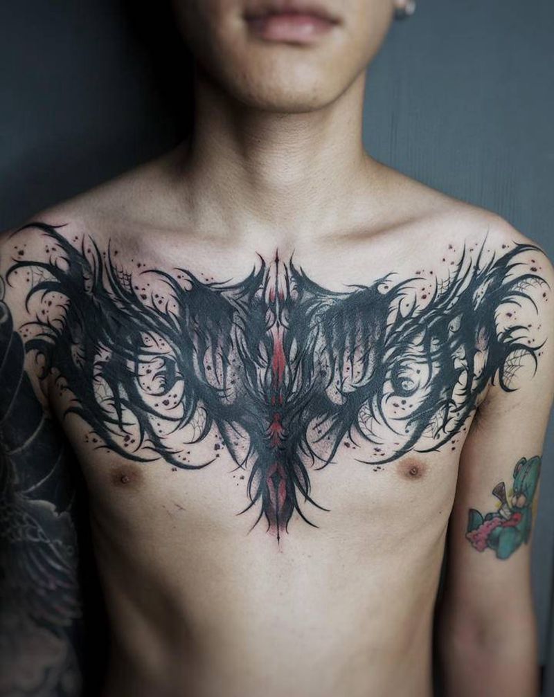 修改作品花胸纹身图片_胸部纹身图案