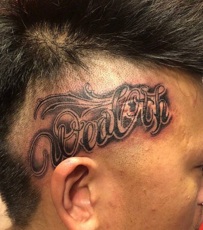 花体英文纹身图片_花体字花体字遮疤头部纹身图案