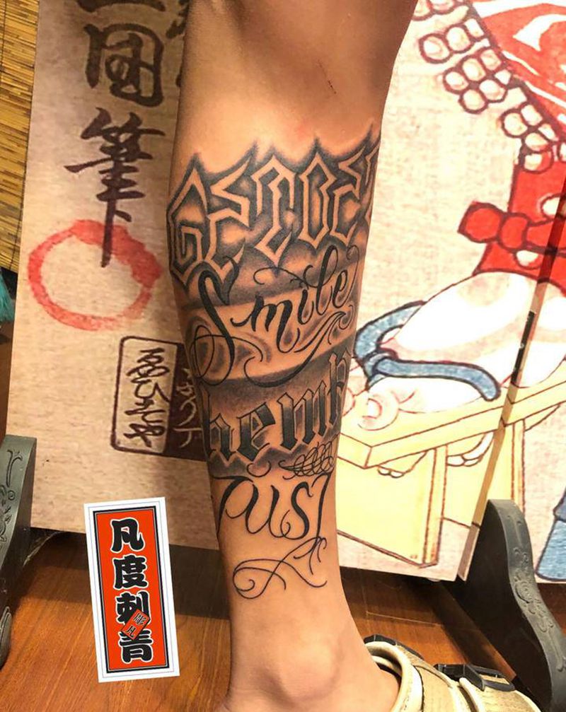 小腿花体英文纹身图片_花体字花体英文字母花体字纹身图案