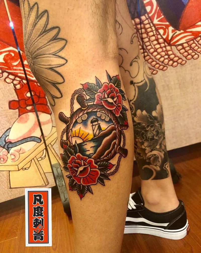 old school纹身图片_腿部Old Schoolold school玫瑰纹身图案