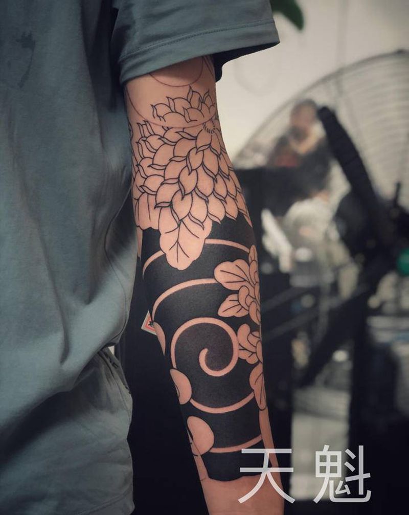 菊花臂纹身图片_手部手臂老传统纹身图案