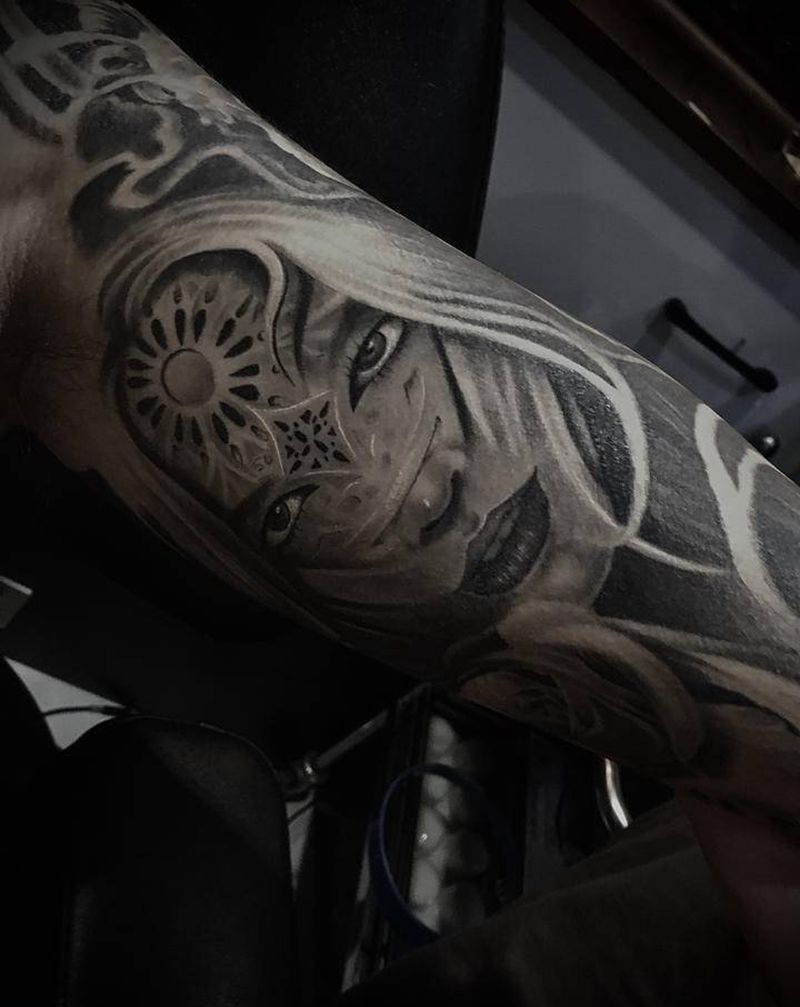 波塞冬花臂纹身纹身图片_手臂欧美写实纹身图案