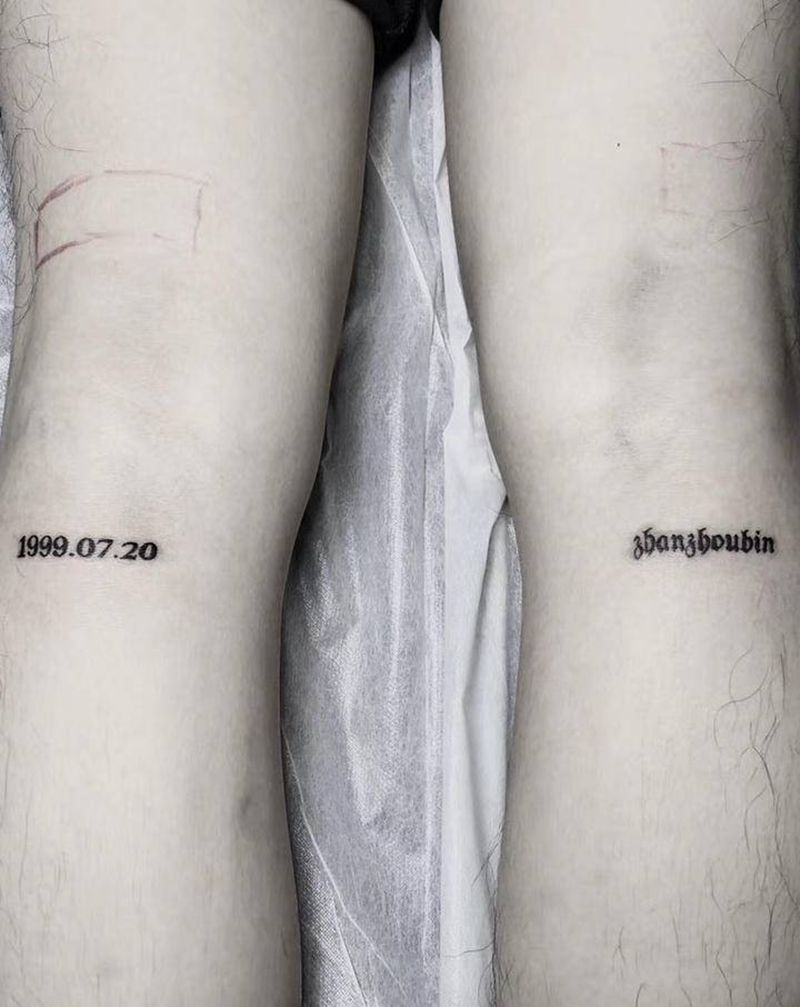 打字员纹身图片_腿部字母纹身图案