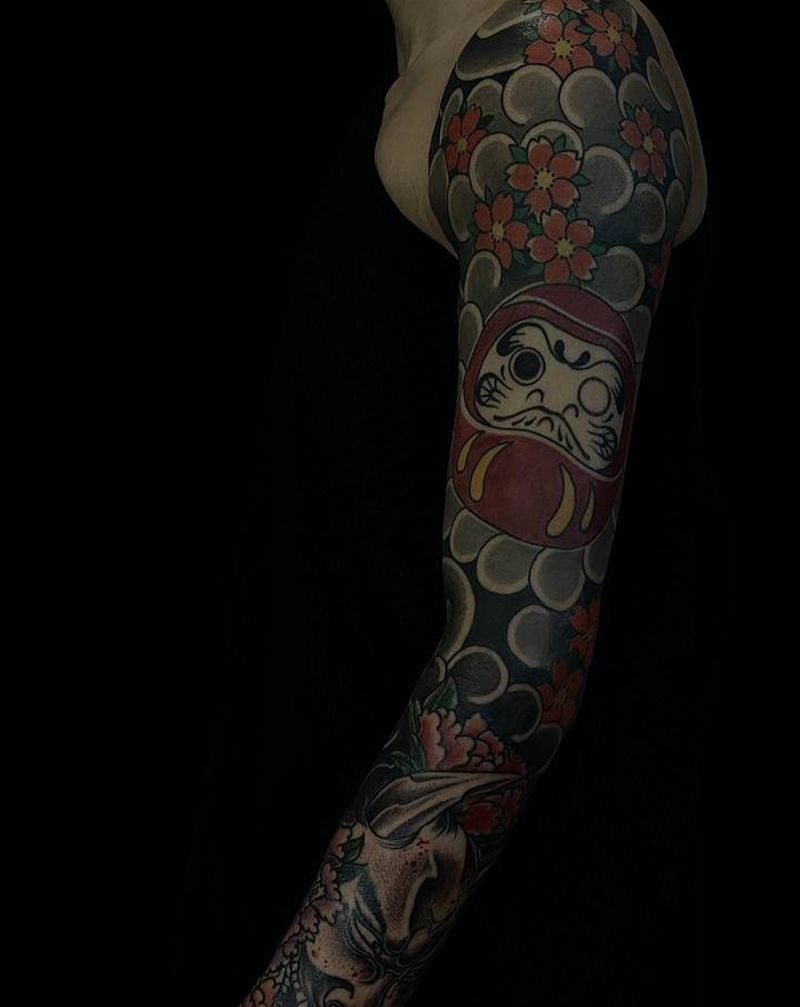 传统花臂 修改衔接纹身图片_手臂老传统纹身图案