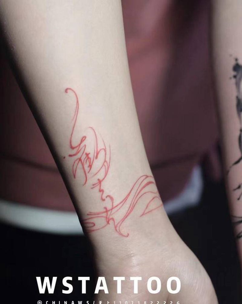 满心欢喜纹身图片_手臂水墨纹身图案