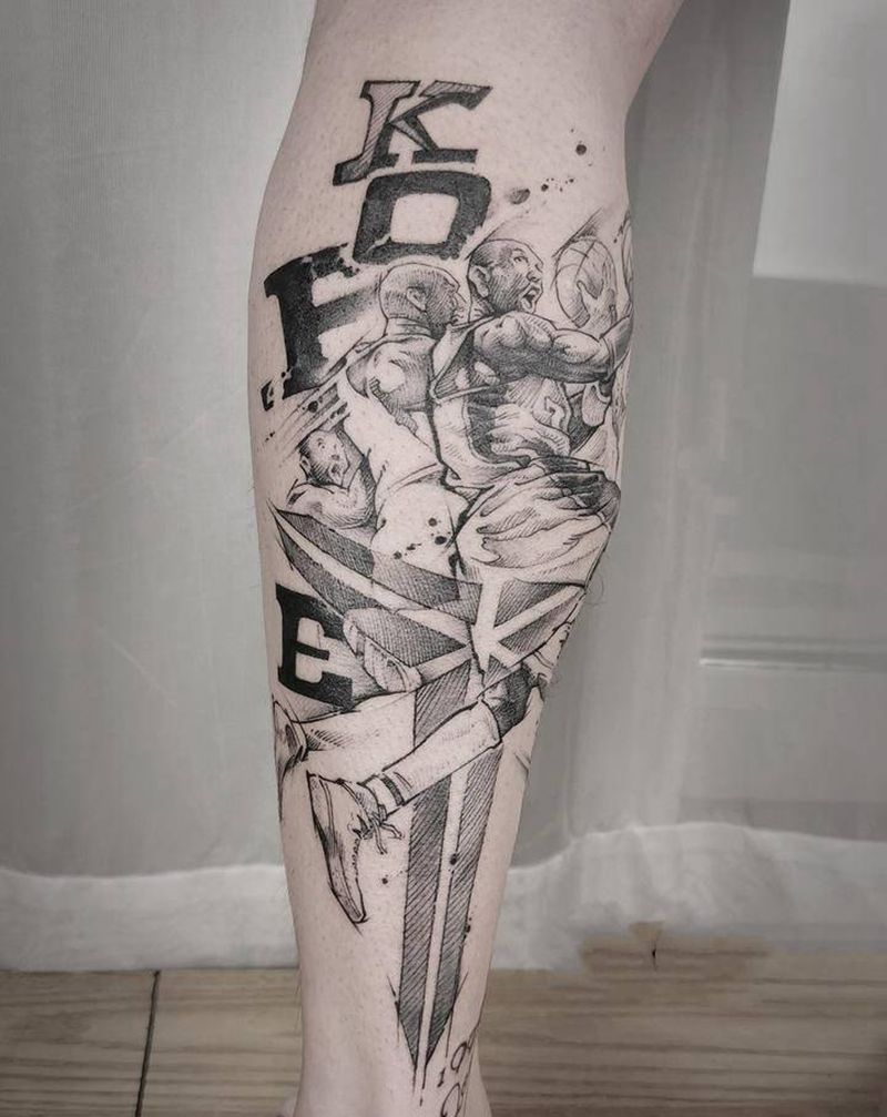 科比纹身图片_腿部几何纹身图案