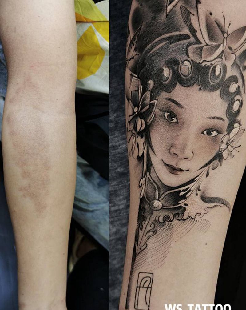 《花旦》纹身图片_手臂水墨纹身图案