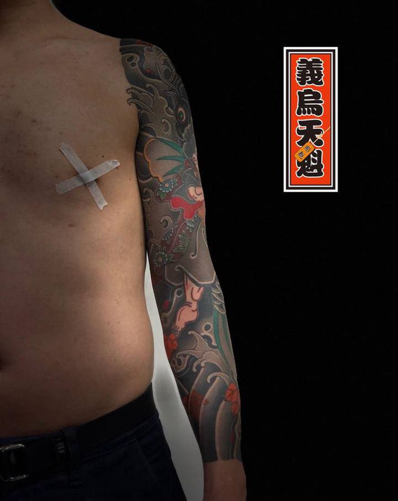 鬼若丸，全程圆五针完成✅纹身图片_手臂手部老传统纹身图案