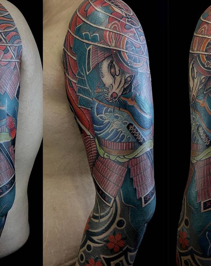 鼠将军七分袖纹身图片_手臂老传统纹身图案