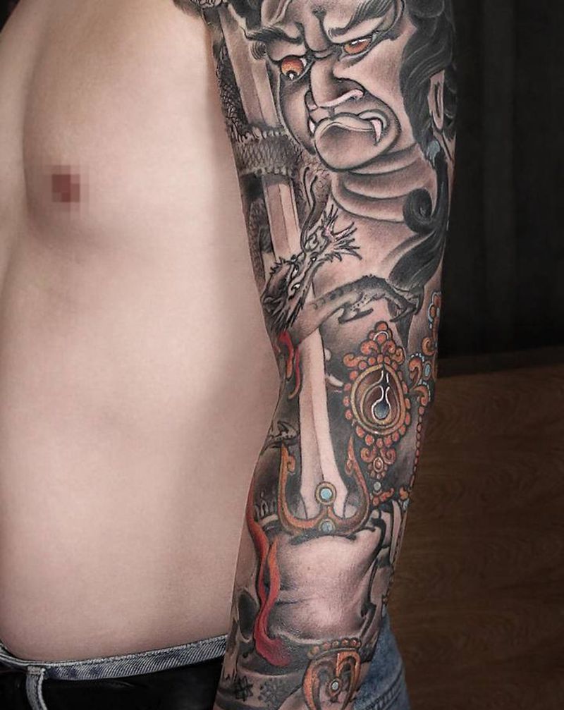 不动明王纹身图片_手臂不动明王纹身图案