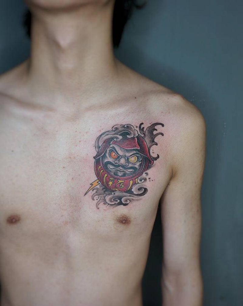 达摩蛋纹身图片_胸部新传统纹身图案