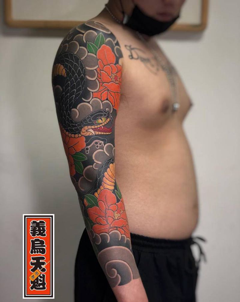 福贵蛇纹身图片_手部手臂老传统纹身图案