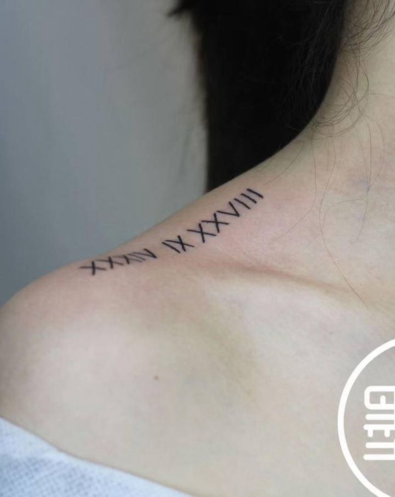 罗马数字纹身图片_肩部纹身图案