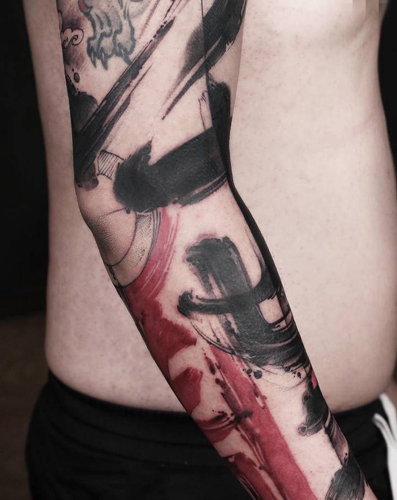 善恶纹身图片_手臂水墨书法纹身图案