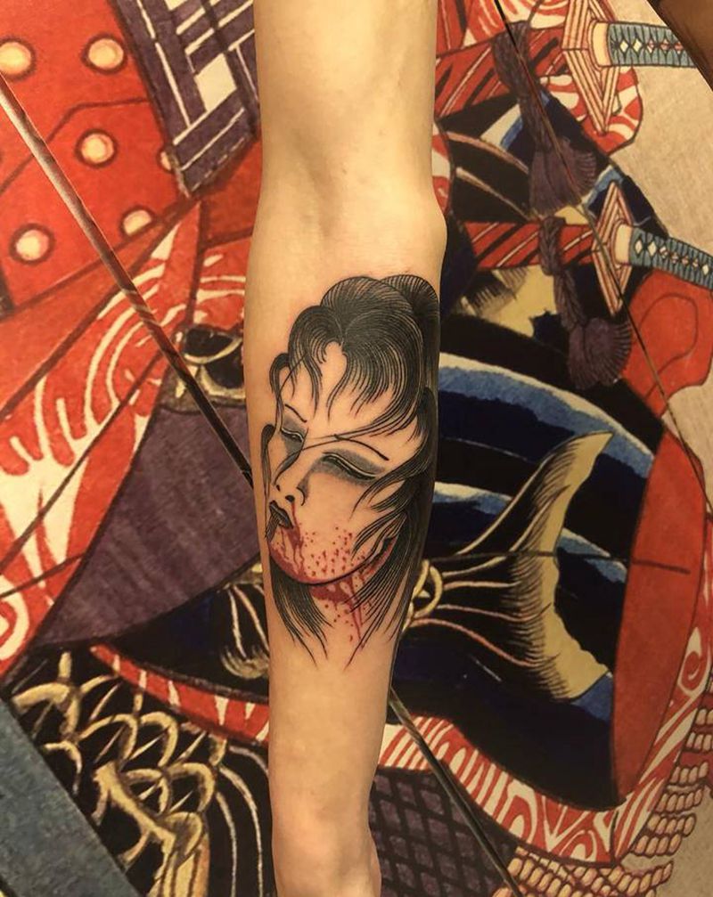 生首纹身图片_手臂老传统生首老传统日式纹身图案