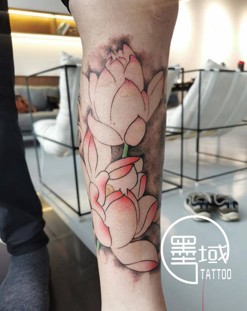 鲤鱼荷花纹身图片_新传统纹身图案