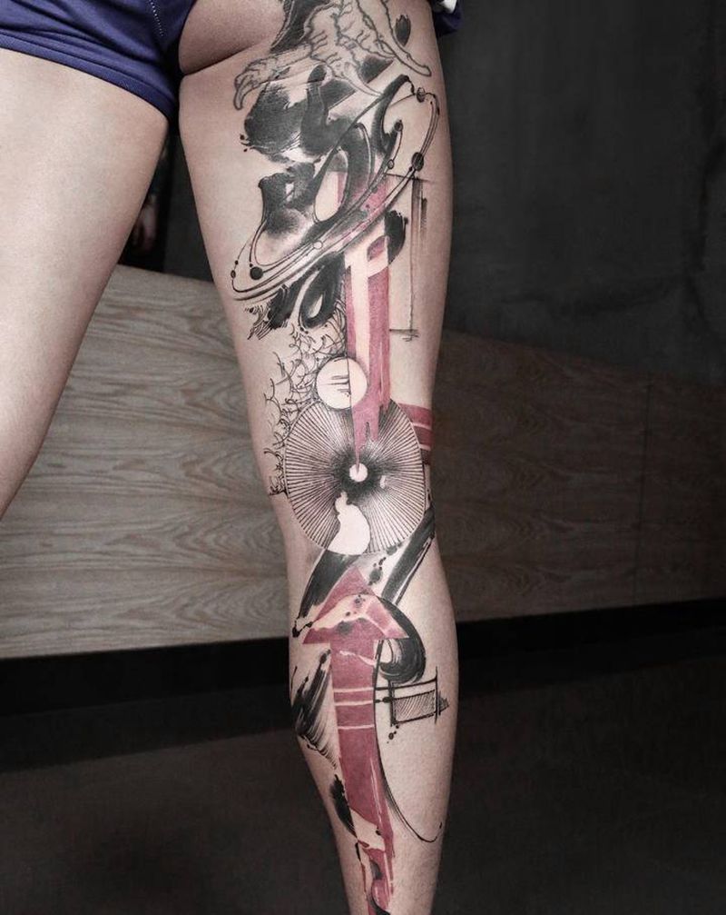 我命由己不由天纹身图片_腿部水墨书法纹身图案