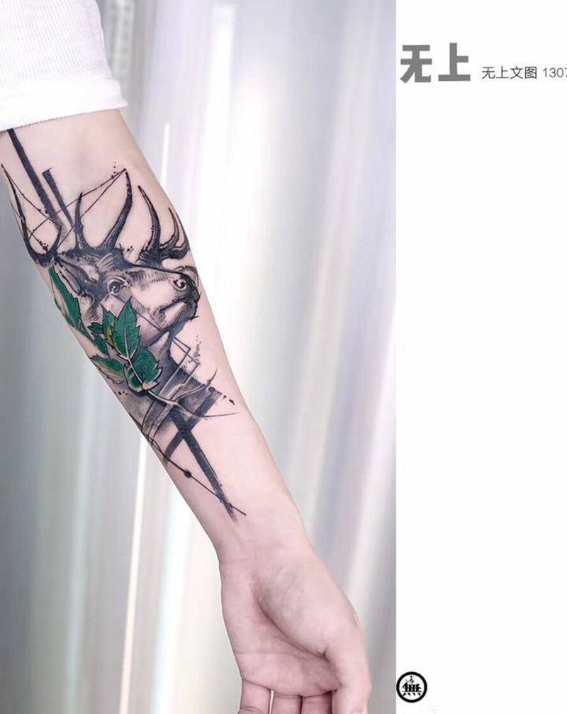 麋鹿纹身图片_手臂纹身图案