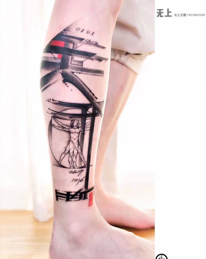 天工开物纹身图片_腿部纹身图案