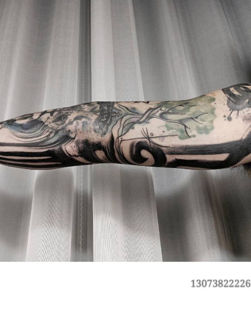 添加花臂纹身图片_手臂水墨纹身图案
