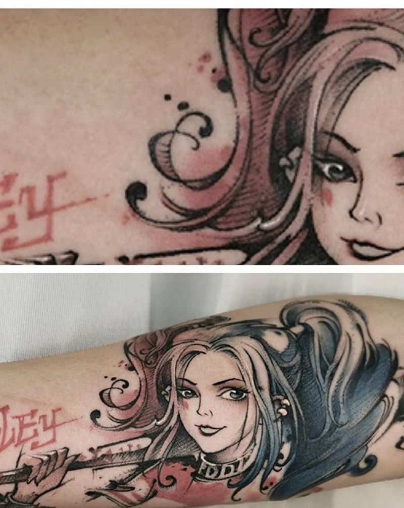 ~小丑女~ 水墨动漫人物 無上纹身图片_手臂手部水墨水彩纹身图案