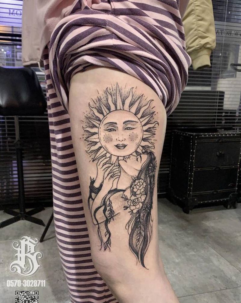 啊纹身图片_腿部美女纹身图案