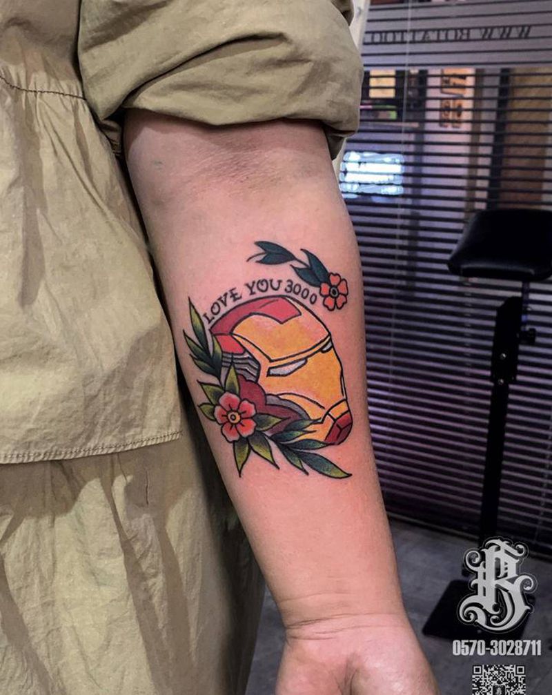 钢铁侠纹身图片_手臂Old School纹身图案