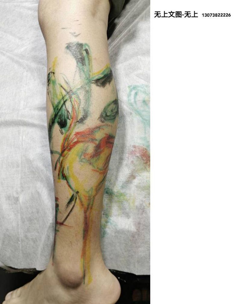 新中式水墨刺青 【妙法身】纹身图片_腿部水墨纹身图案