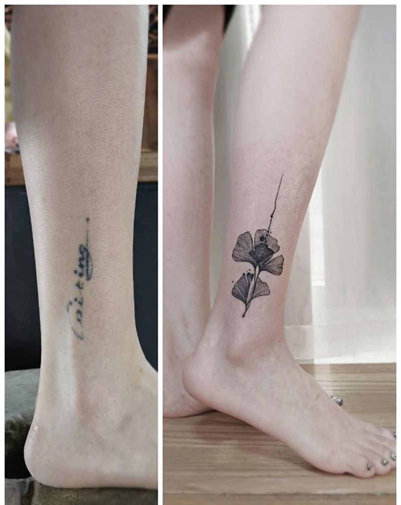 【幸运】纹身图片_腿部水墨纹身图案