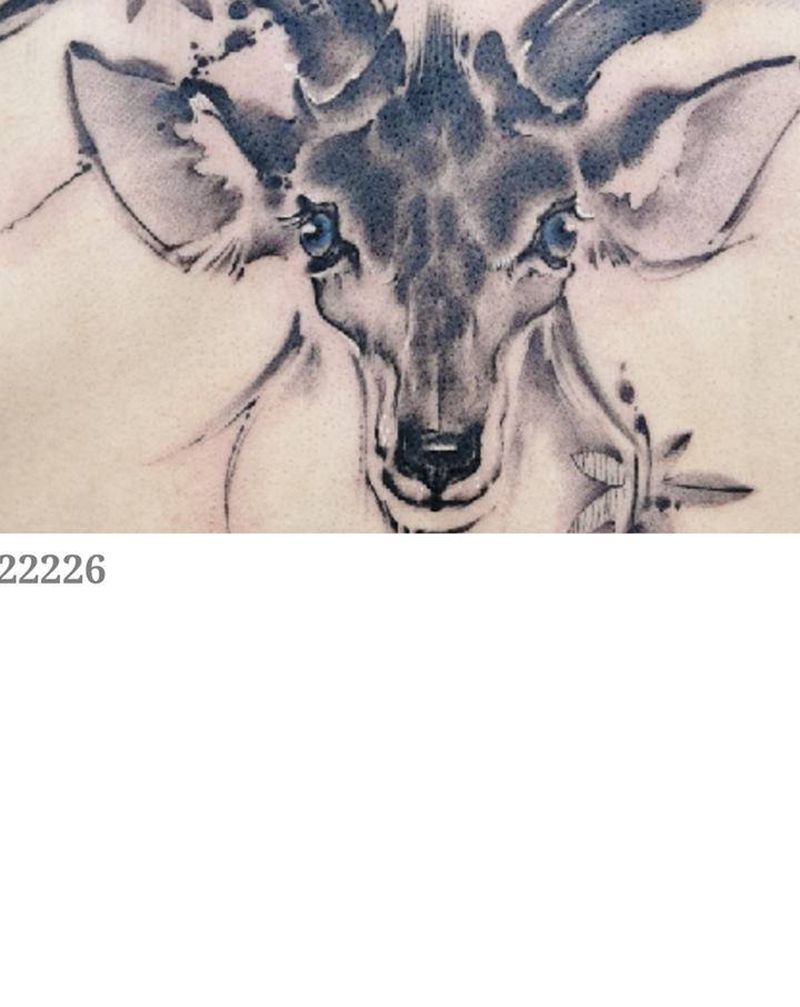 新中式水墨背部刺青 【鹿首】纹身图片_背部水墨纹身图案