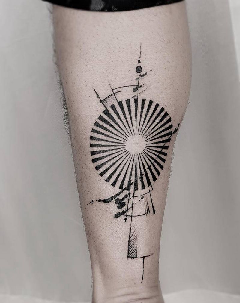 新中式水墨刺青 【凯旋】 无上纹身图片_腿部水墨几何纹身图案