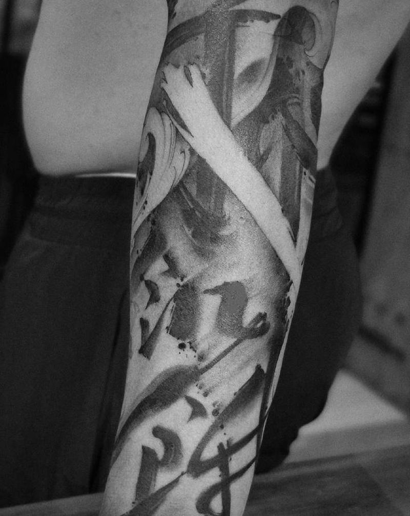 新中式水墨刺青【初心】末完成纹身图片_手臂水墨纹身图案