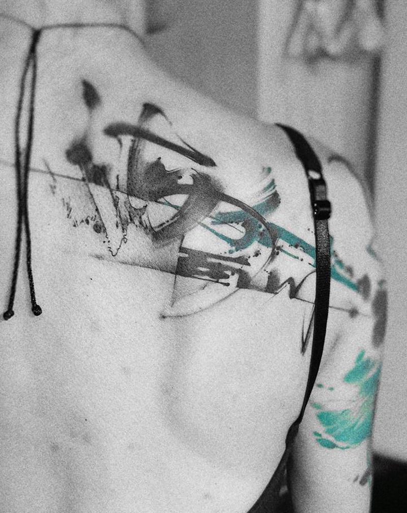 新中式水墨书法刺青【海纳百川】纹身图片_背部手臂水墨纹身图案