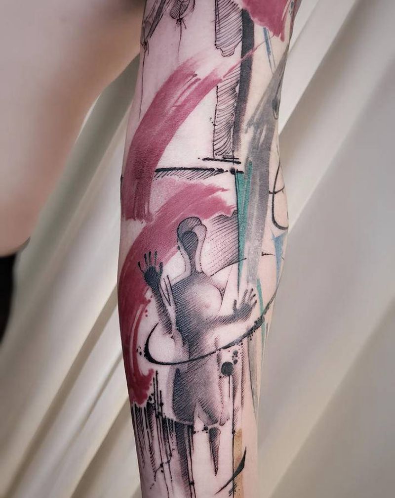 新中式水墨刺青【造梦者】 无上纹身图片_手臂水墨几何纹身图案