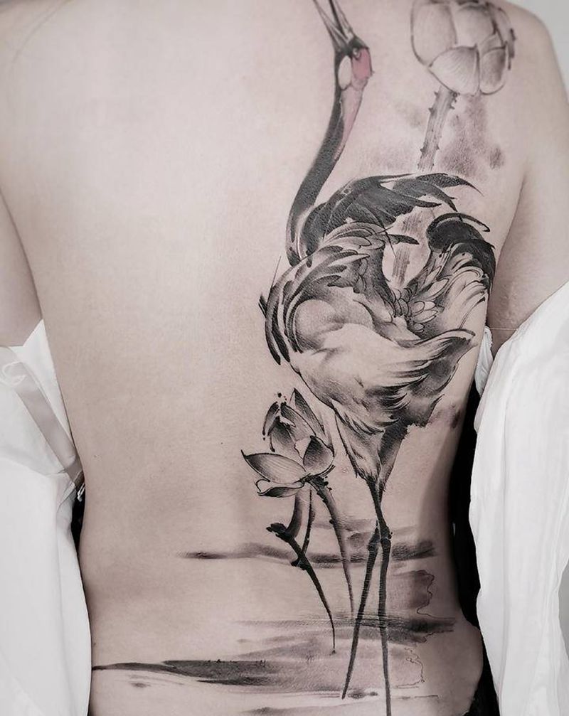 新中式水墨刺青疤痕遮盖纹身图片_背部水墨纹身图案