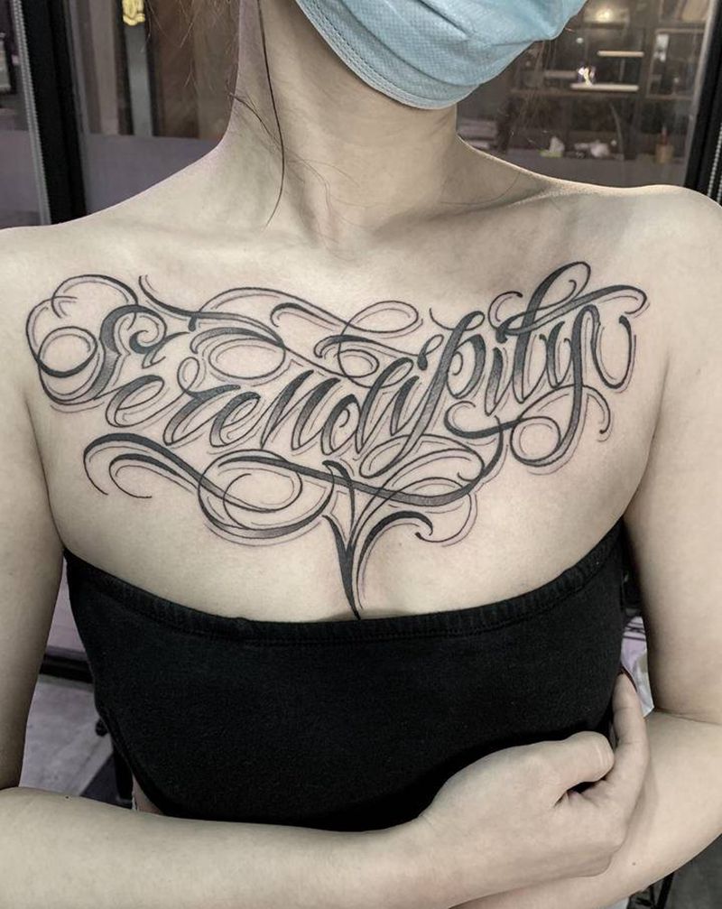 我设计的花体纹身图片_胸部花体字纹身图案