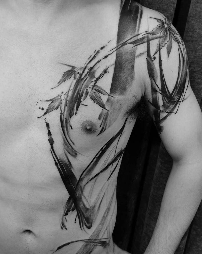 无上  无上文图出品纹身图片_肩部胸部水墨纹身图案