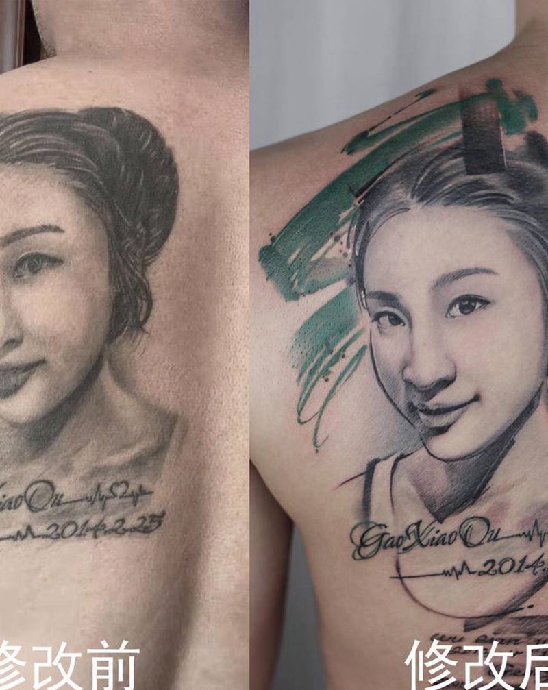 肖像修改纹身图片_背部纹身图案