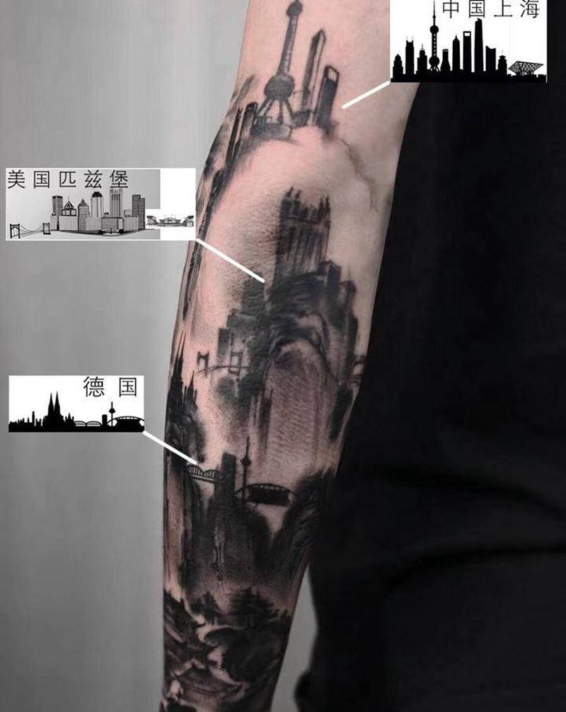 未完成纹身图片_手臂水墨纹身图案