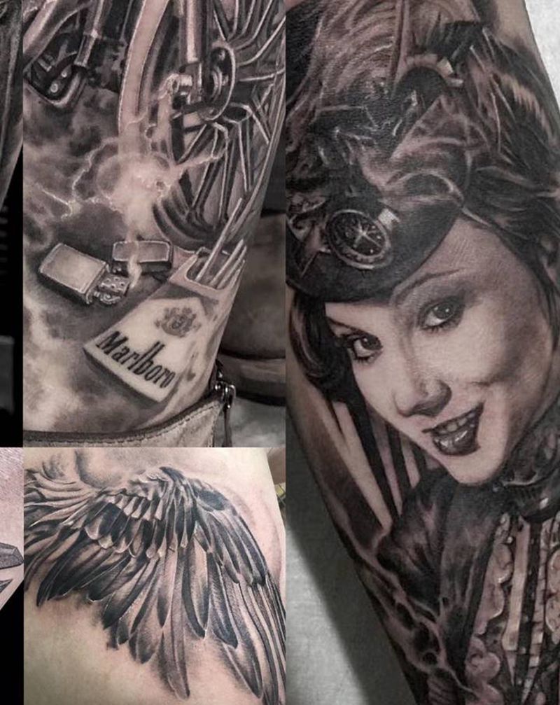 黑灰写实作品纹身图片_手部腿部欧美写实纹身图案