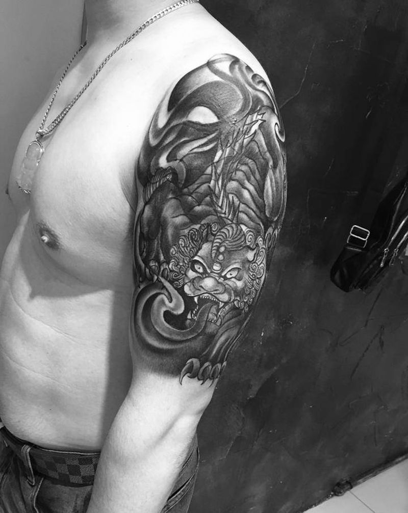 俩兄弟修改十年年老纹身纹身图片_手臂老传统貔貅鬼神纹身图案