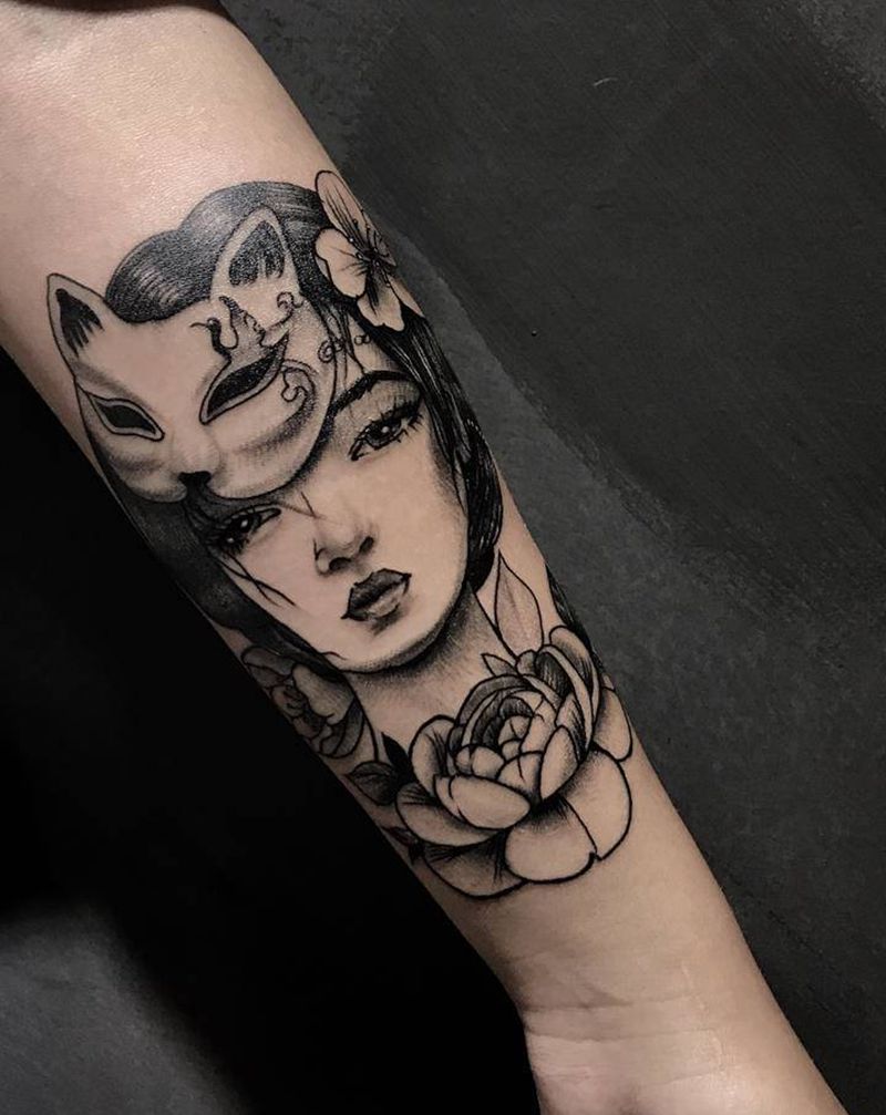 新艺伎？纹身图片_手臂半写实纹身图案