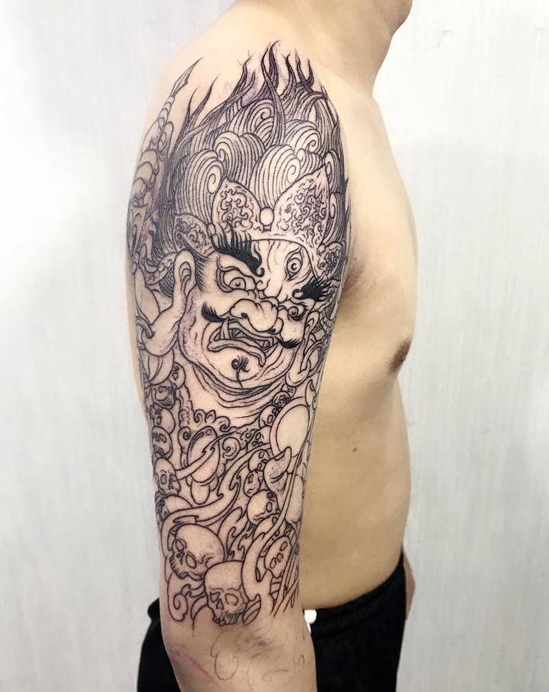 大黑天线条纹身图片_手臂手部新传统老传统纹身图案