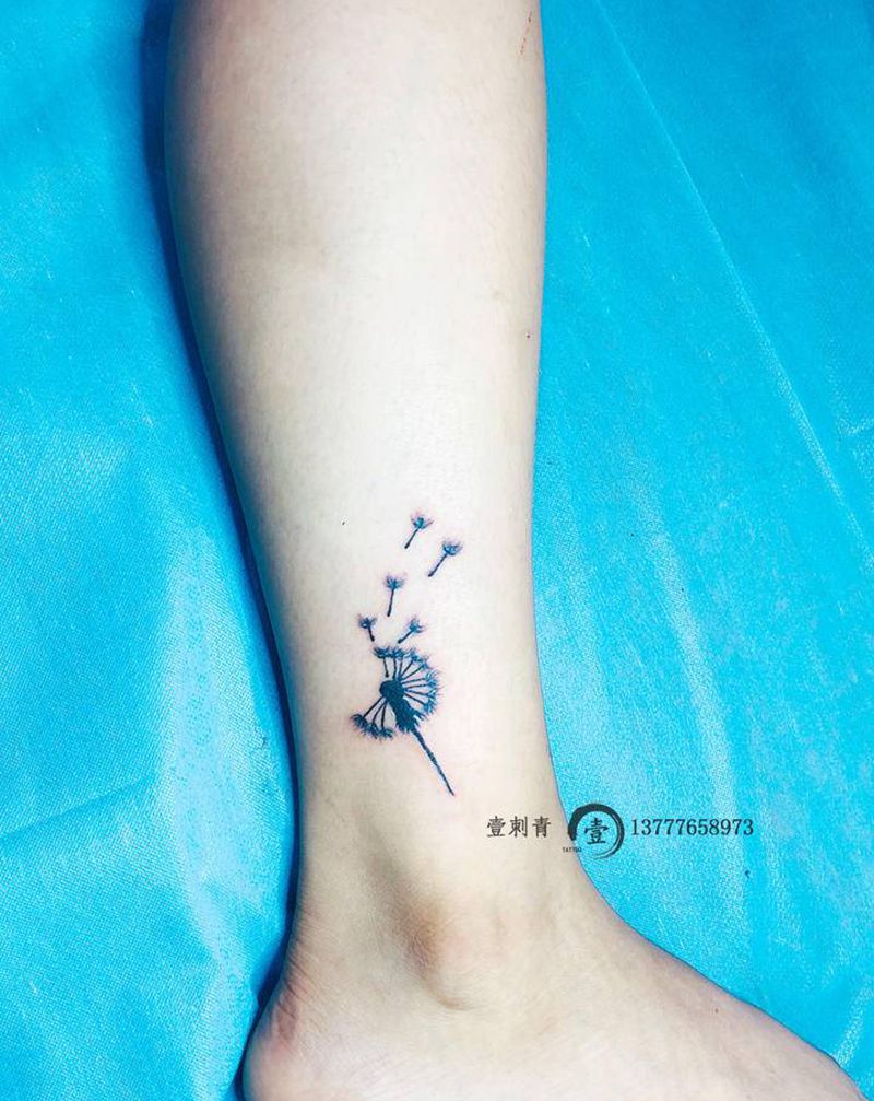 蒲公英纹身图片_腿部纹身图案