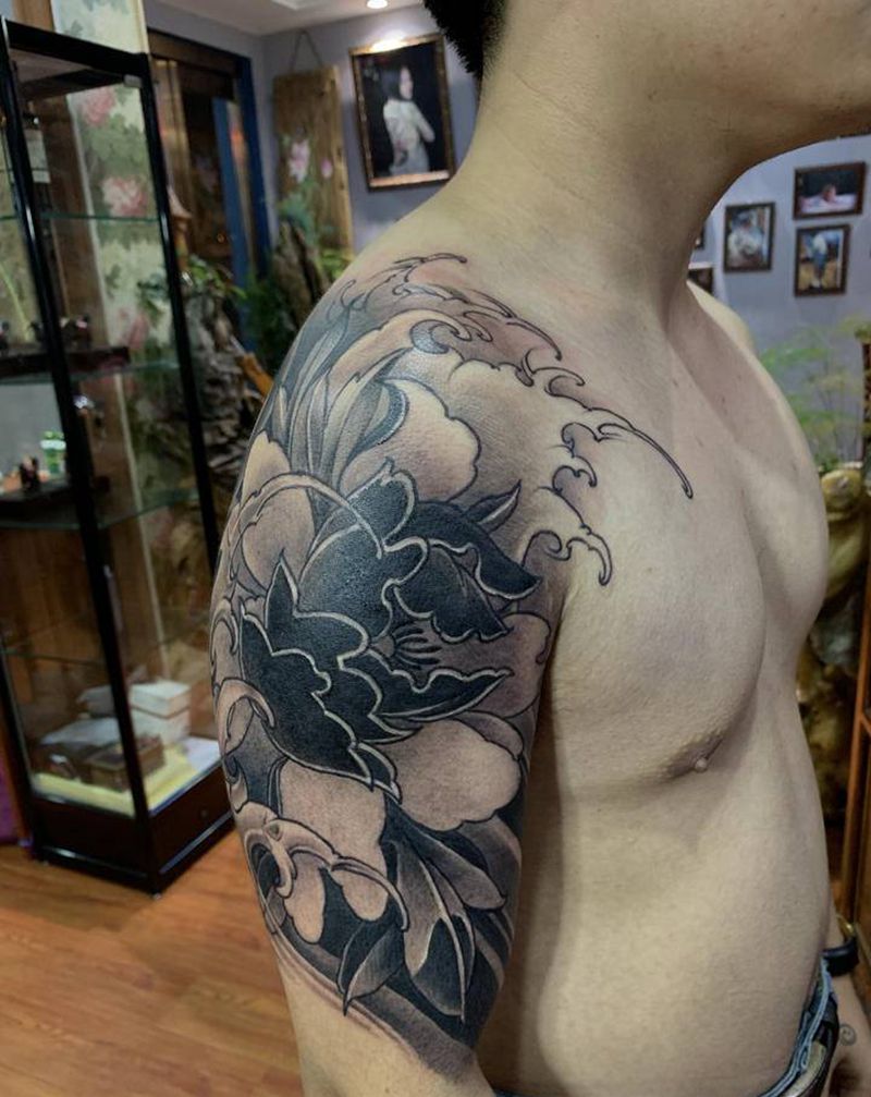 牡丹根据顾客要求设计完成纹身图片_手臂纹身图案