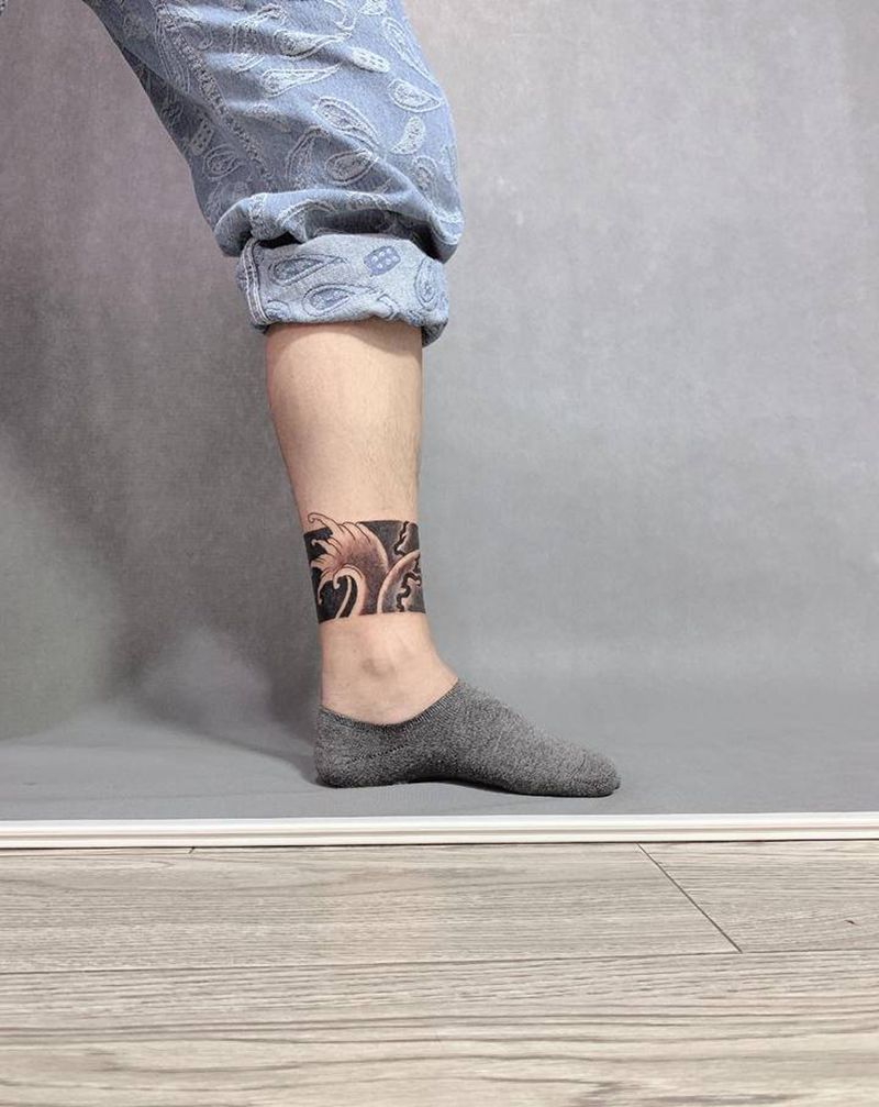 浪花环纹身图片_腿部新传统老传统纹身图案