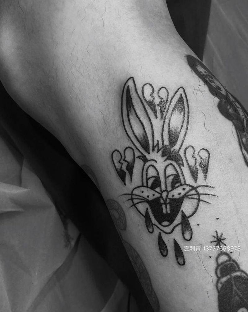 兔子纹身图片_腿部纹身图案