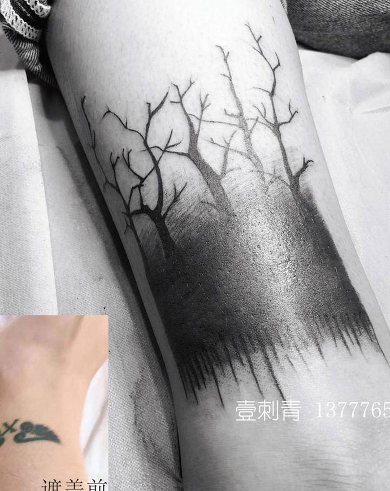 遮盖纹身图片_腿部纹身图案