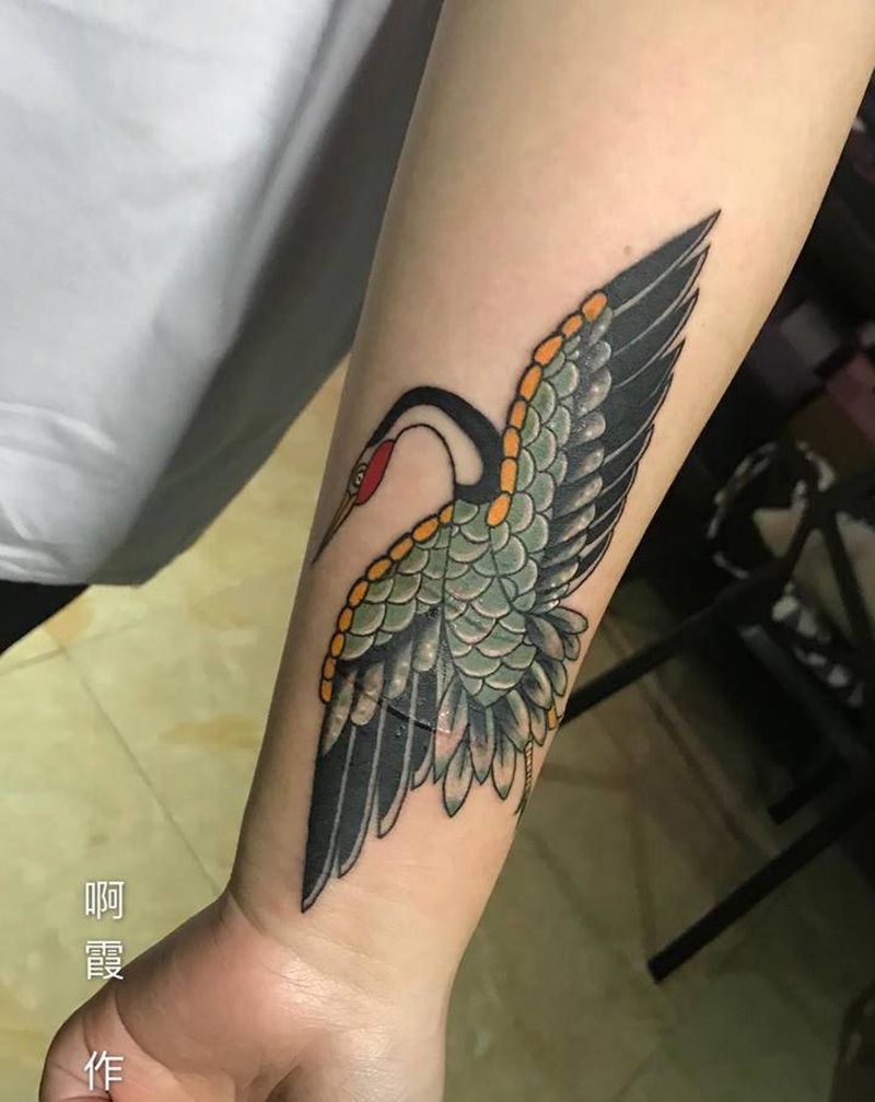鹤.遮盖疤痕纹身图片_手臂纹身图案